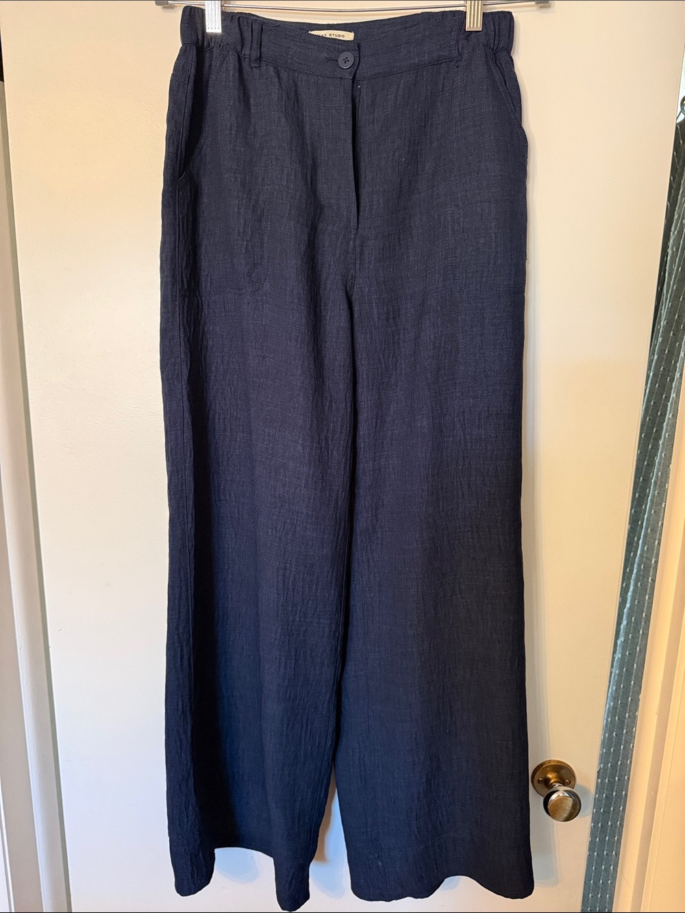 Max Studio Dark Navy Wide-Leg Linen-Blend Pants